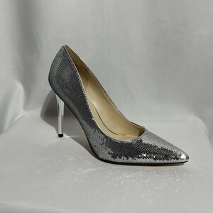 Nine West Women's Silver Sequins Heel Pointed Toe Stiletto Slip On Pumps, SZ 10M